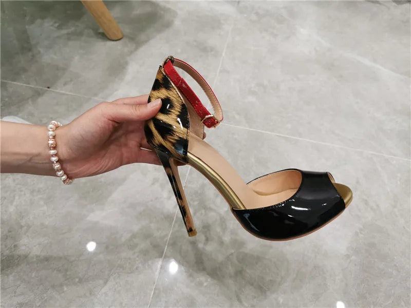 Onlymaker Peep Toe Thin High Heels Ladies Pumps Sexy  Shoes For Women Ankle Strap Black And Nude  Sandals Stiletto Plus Size