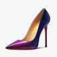 2024 New European and American Blue Purple Gradient 12cm Ultra High Heels Women's Slender Heels Sexy Pointy Large Red Sole Shoes