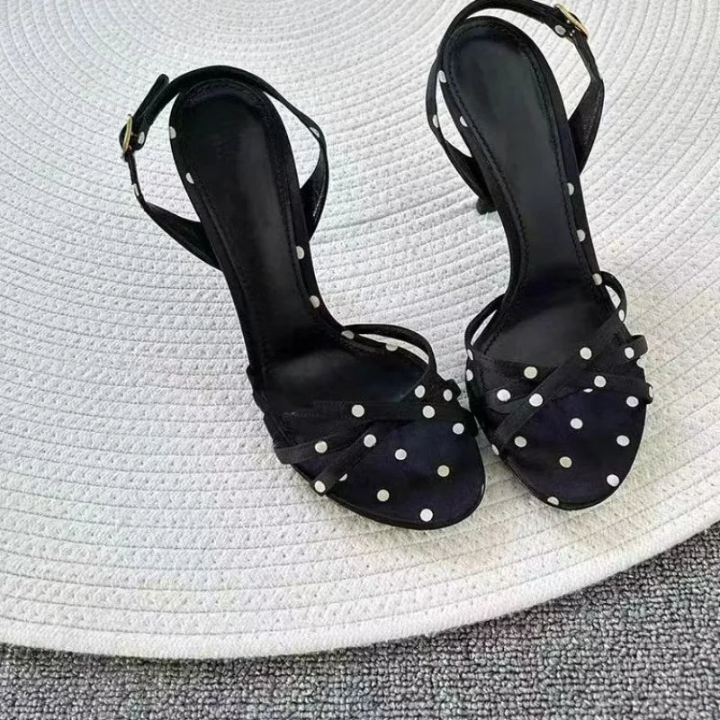 High Heels Women's Sandals Summer 2024 Dots Sandal Woman Women’s High Heel Slippers Luxury Women's Shoes on Offer Trend