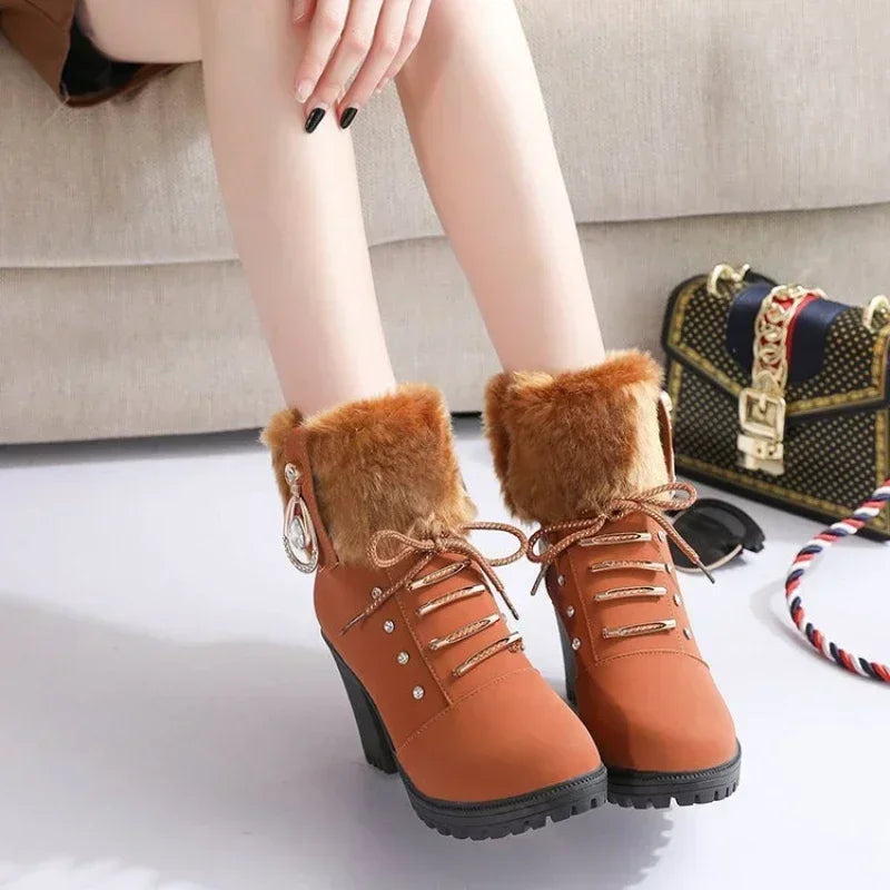 Suede Women Boots Winter Designer High Heels Shoes for Women 2024 New Short Plush High Platform Ankle Boots Elegant Botas Mujer