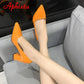 Aphixta New 2.9Inch Pointed Tou Patent Leather Shoes Women Pumps Purple Colorful Thick Heels Work Pointed Toe Heels Plus Size 50