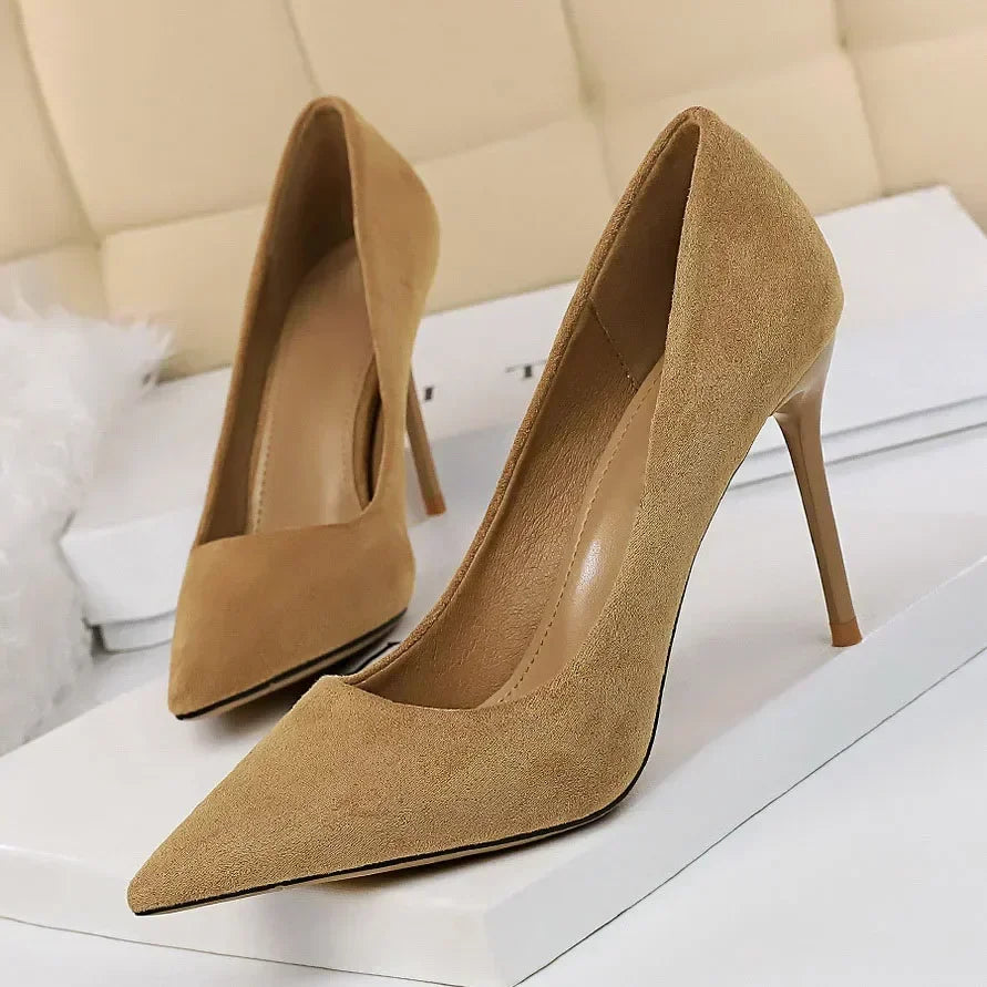 Women 9cm High Heels Daily Party Colorful Suede Pumps Lady Scarpins Stiletto Evening Banquet Red Yellow Shoes Plus Size 34-43