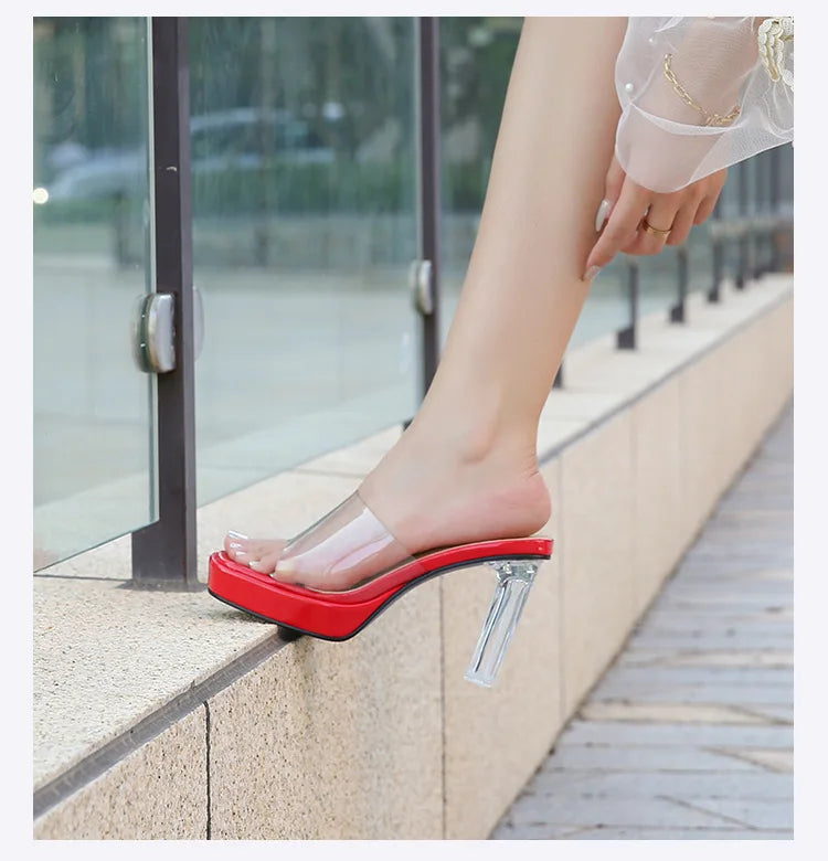 2023Transparent PVC Slippers Crystal Cup high-heeled Sexy Casual Shoes Plus Size  Women Open Toe Transparent Slippers