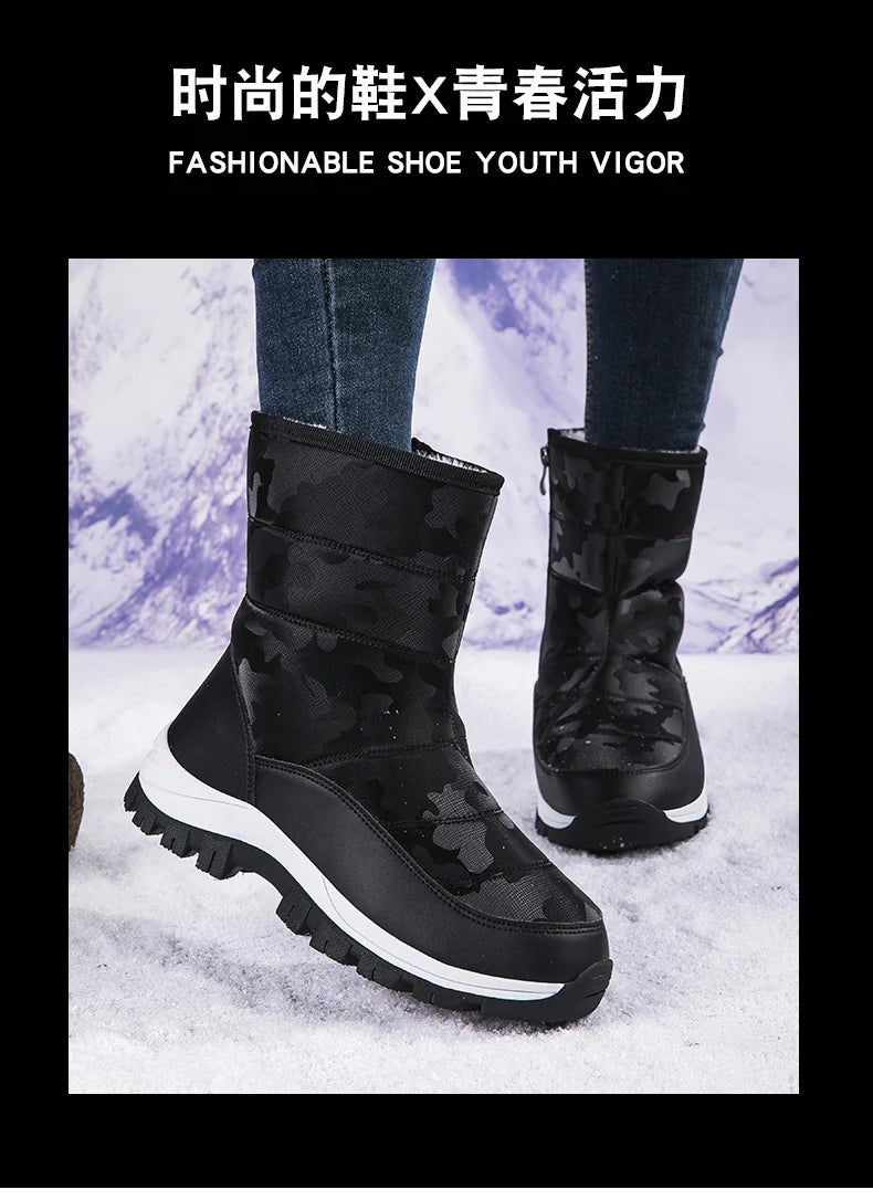 High-top Plus Velvet Women's Snow Boots Comfortable Non-slip Women Cotton Shoes Outdoor Waterproof Boots Warm Women Sports Shoes