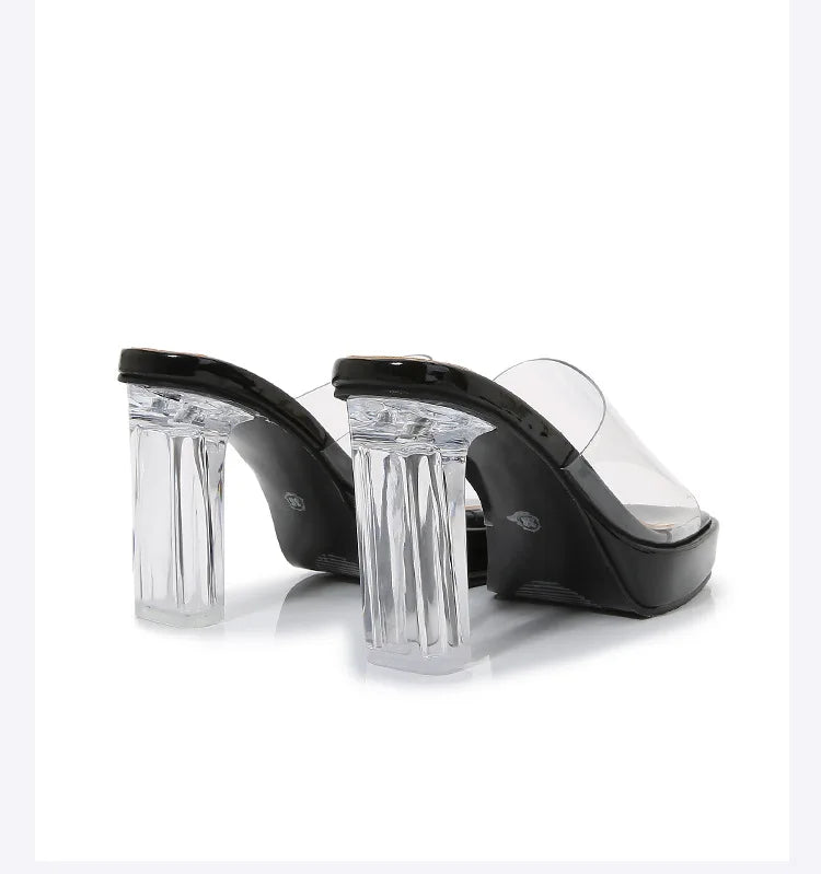 2023Transparent PVC Slippers Crystal Cup high-heeled Sexy Casual Shoes Plus Size  Women Open Toe Transparent Slippers