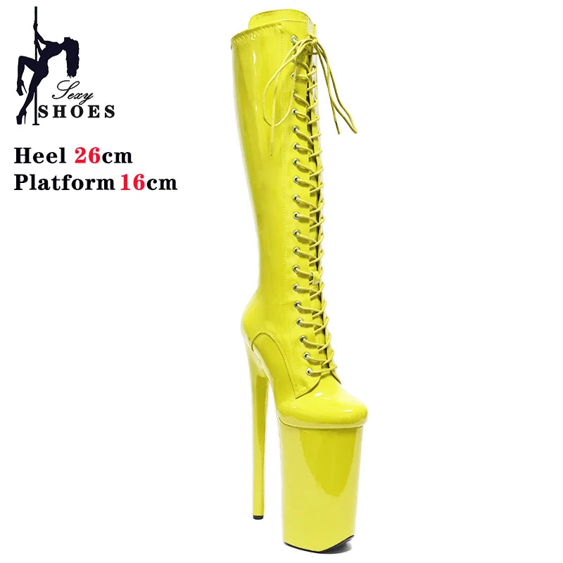 New Gothic Style Platforms Boots Knee-High Nightclub High Heels Dance Sexy Woman Shoes 26CM Lace-up Ultrahigh Heels Dropshiping