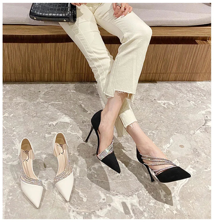 Pumps Women New Autumn Evening Party High Heels Ladies Pointed Toe Nude Leather Black Suede Gold Patent Leather Strappy