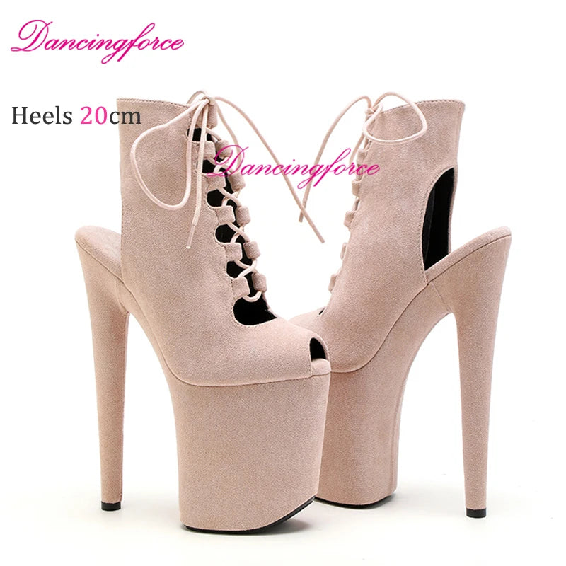 20CM 8Inch Popular Suede Stripper Heels Fashion Rome Laces Platform Ankle Boots Gladiator Hollow Exotic Dancer Pole Dance Shoes