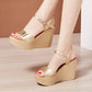 2024 New Open Head Platform Sandals Women Shoes 2024 Bow High Heels Wedges Sandals Ladies Elegant Office Sandals Gold