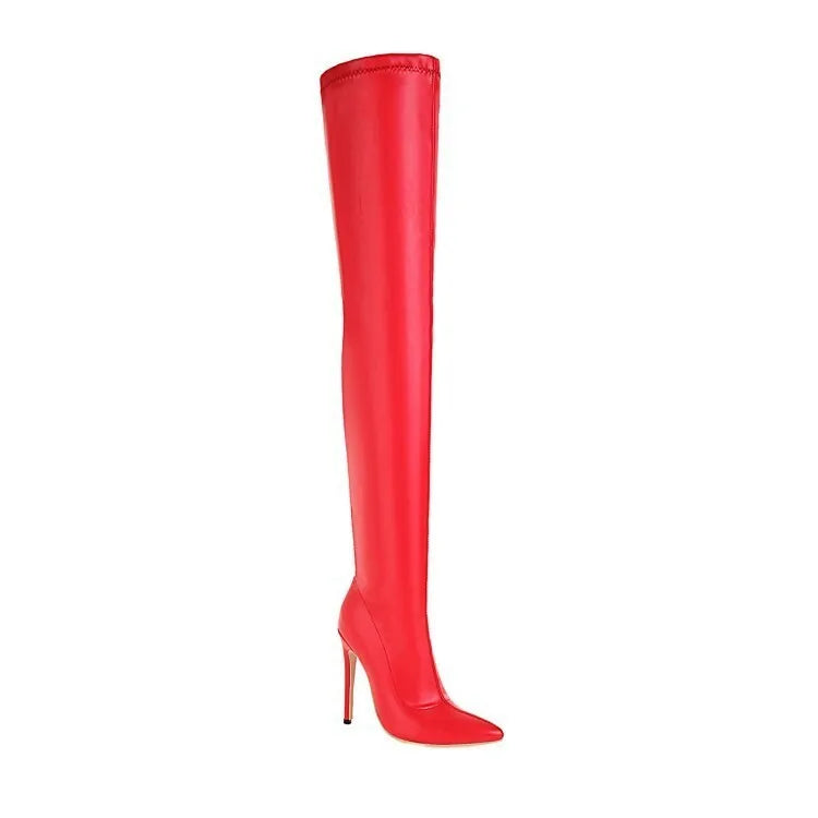 Size 46 Sexy High Heels Black Over The Knee Boots For Women With Side Zip 2024 New Winter Thigh High Boots Female Shoes