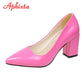 Aphixta New 2.9Inch Pointed Tou Patent Leather Shoes Women Pumps Purple Colorful Thick Heels Work Pointed Toe Heels Plus Size 50