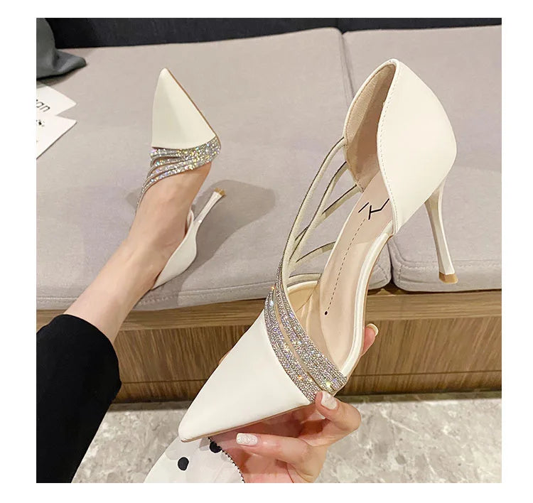 Pumps Women New Autumn Evening Party High Heels Ladies Pointed Toe Nude Leather Black Suede Gold Patent Leather Strappy