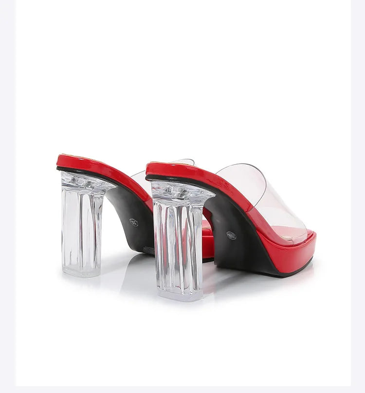 2023Transparent PVC Slippers Crystal Cup high-heeled Sexy Casual Shoes Plus Size  Women Open Toe Transparent Slippers