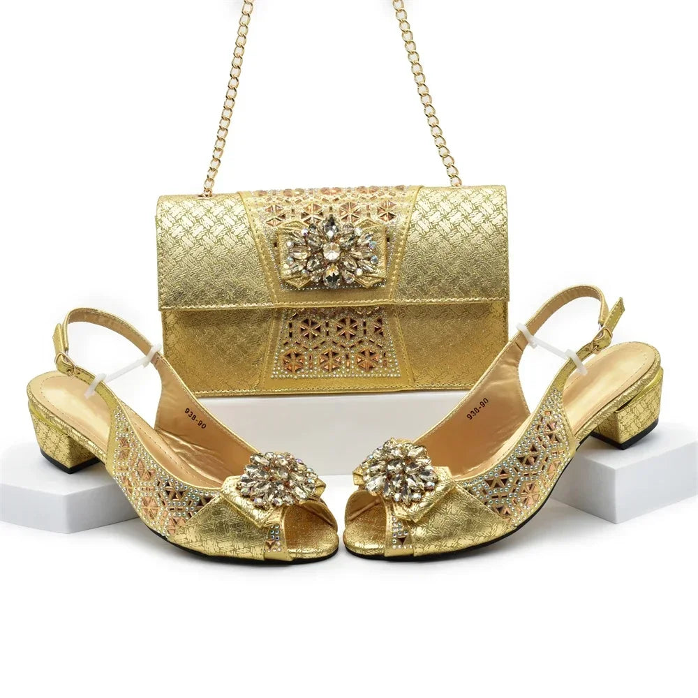 New Arrival African Shoes and Bags Sets Decorated with Rhinestone Women Shoe Size 43 Shoes for Women 2024 Designer Luxury