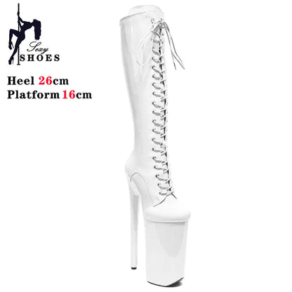 New Gothic Style Platforms Boots Knee-High Nightclub High Heels Dance Sexy Woman Shoes 26CM Lace-up Ultrahigh Heels Dropshiping