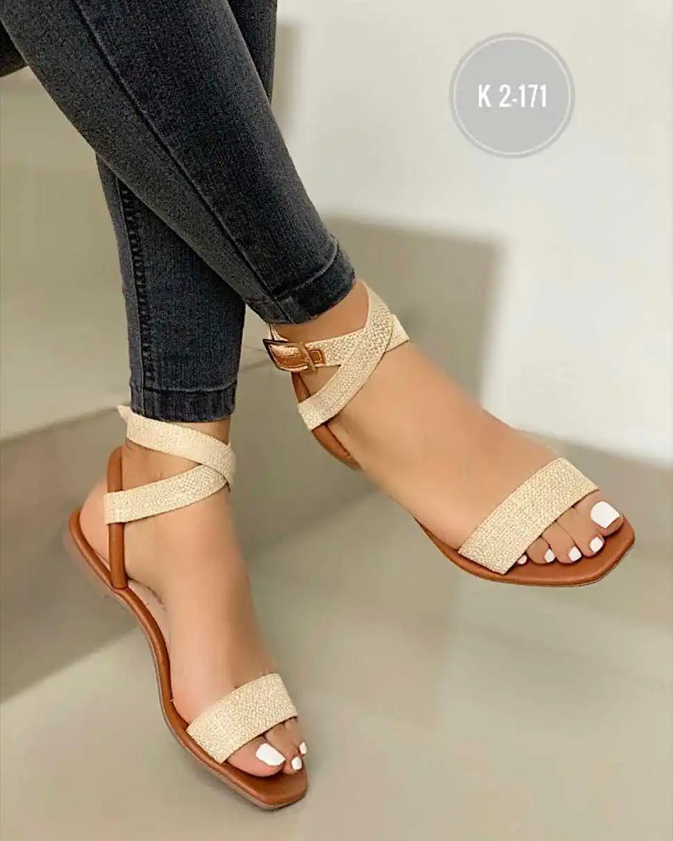 Summer New Fashion Ankle Wrap Outdoor Beach Comfortable Peep Toe Solid Color Sandals Women's Shoes on Offer 2023