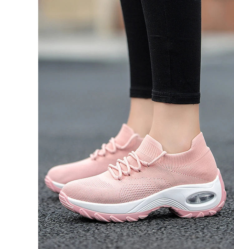 Women Casual Shoes Yellow Walk Shoes Arch Support Casual Sneakers Air Cushion Sport Running Shoes Breathable Autumn Sock Sneaker