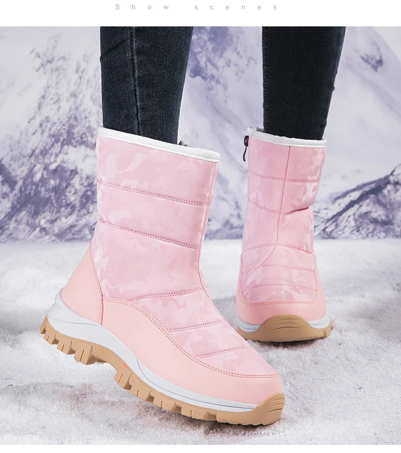 High-top Plus Velvet Women's Snow Boots Comfortable Non-slip Women Cotton Shoes Outdoor Waterproof Boots Warm Women Sports Shoes