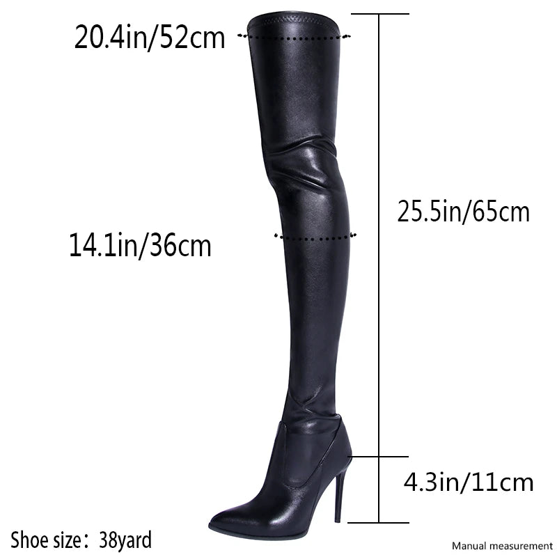 Size 46 Sexy High Heels Black Over The Knee Boots For Women With Side Zip 2024 New Winter Thigh High Boots Female Shoes