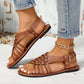 Women Fashion Casual Summer 2023 New Flat Solid Color Shoes Crisscross Ankle Strap Summer Beach Sandals