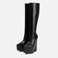 Arden Furtado 2024 New black platform knee high boots fashion Pointed toe skinny calf knee high boots Side zipper Riding boots