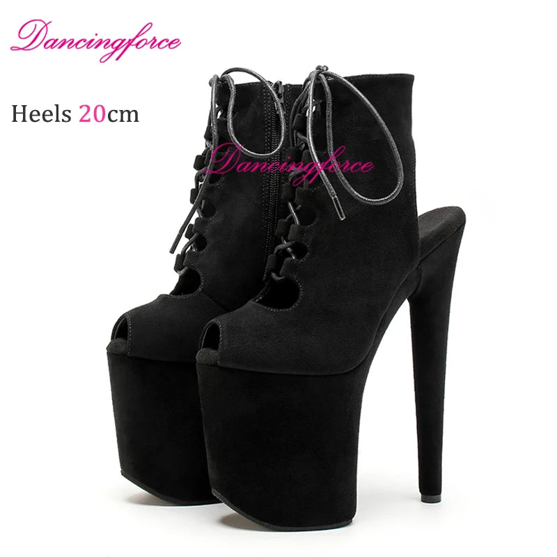 20CM 8Inch Popular Suede Stripper Heels Fashion Rome Laces Platform Ankle Boots Gladiator Hollow Exotic Dancer Pole Dance Shoes