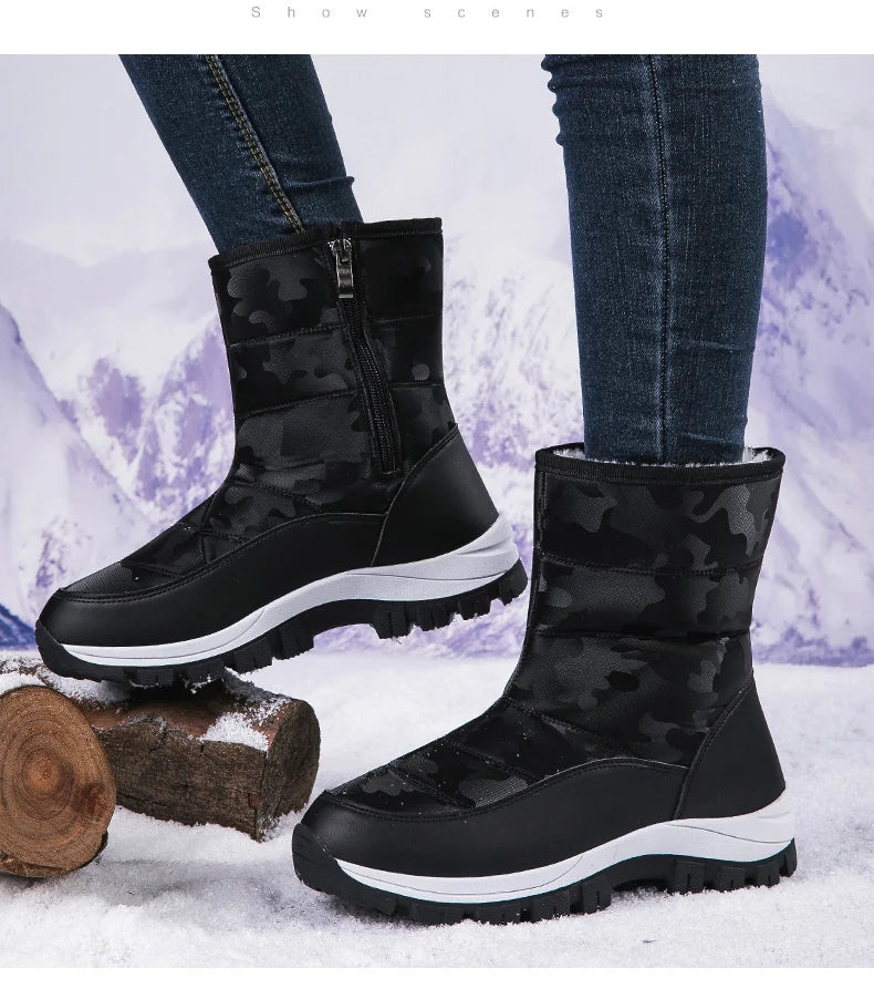 High-top Plus Velvet Women's Snow Boots Comfortable Non-slip Women Cotton Shoes Outdoor Waterproof Boots Warm Women Sports Shoes