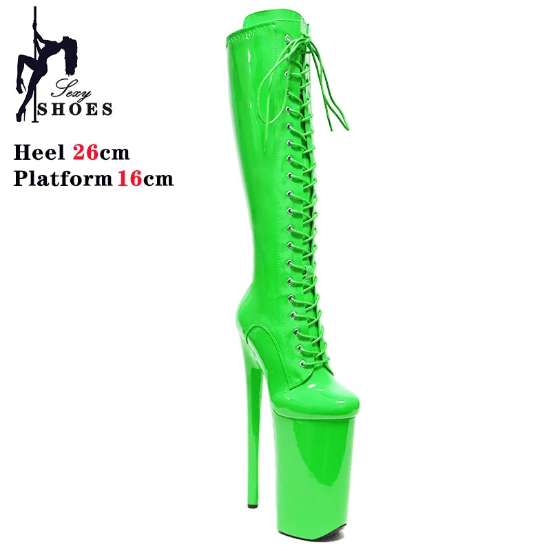 New Gothic Style Platforms Boots Knee-High Nightclub High Heels Dance Sexy Woman Shoes 26CM Lace-up Ultrahigh Heels Dropshiping