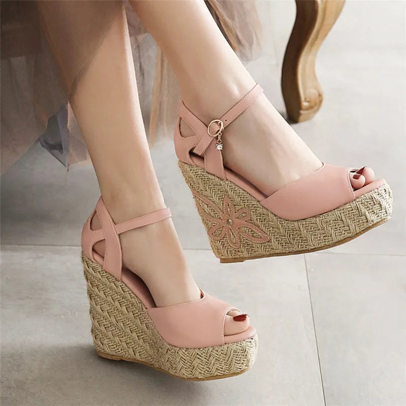 Wedge Sandals Women Summer Shoes Fashion Knitted Platform Gladiator Flip Flops Casual White Pink Party Shoe Female Large Size 45