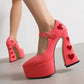 Luxury Designer Marry Janes Pumps For Women Love Heart High Heels Buckle Platform Punk Chunky Pink Wedding Party women's Shoes