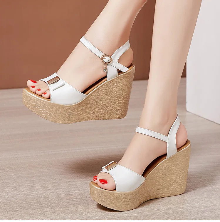 2024 New Open Head Platform Sandals Women Shoes 2024 Bow High Heels Wedges Sandals Ladies Elegant Office Sandals Gold