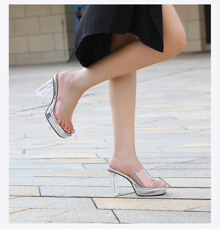 2023Transparent PVC Slippers Crystal Cup high-heeled Sexy Casual Shoes Plus Size  Women Open Toe Transparent Slippers