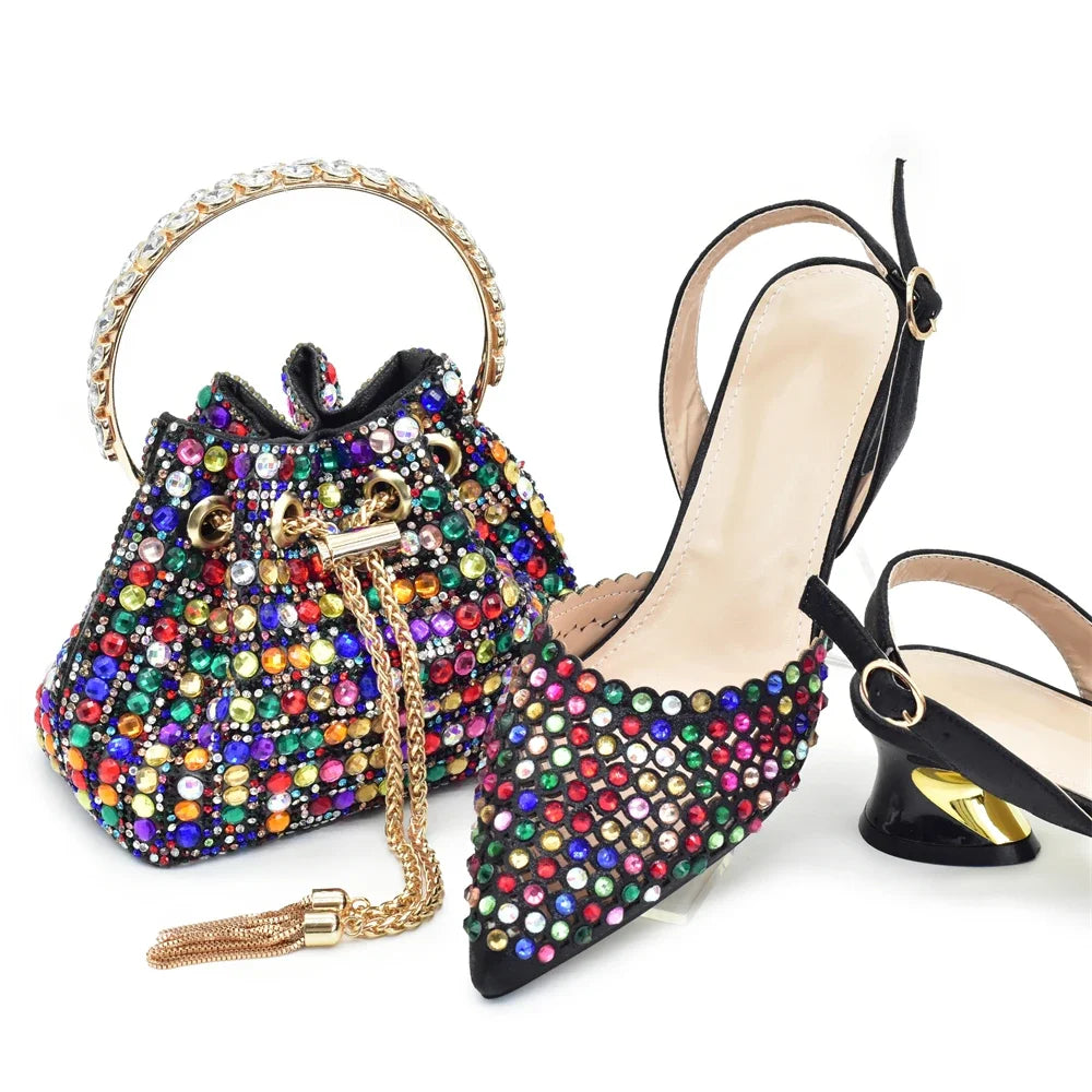 Latest Italian Shoes and Bags Matching Set with Rhinestone Africa Shoe and Bags Set for Wedding Designer Shoes Women Luxury 2024