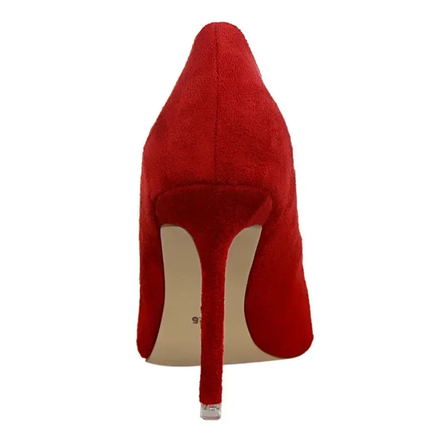 Women 9cm High Heels Daily Party Colorful Suede Pumps Lady Scarpins Stiletto Evening Banquet Red Yellow Shoes Plus Size 34-43