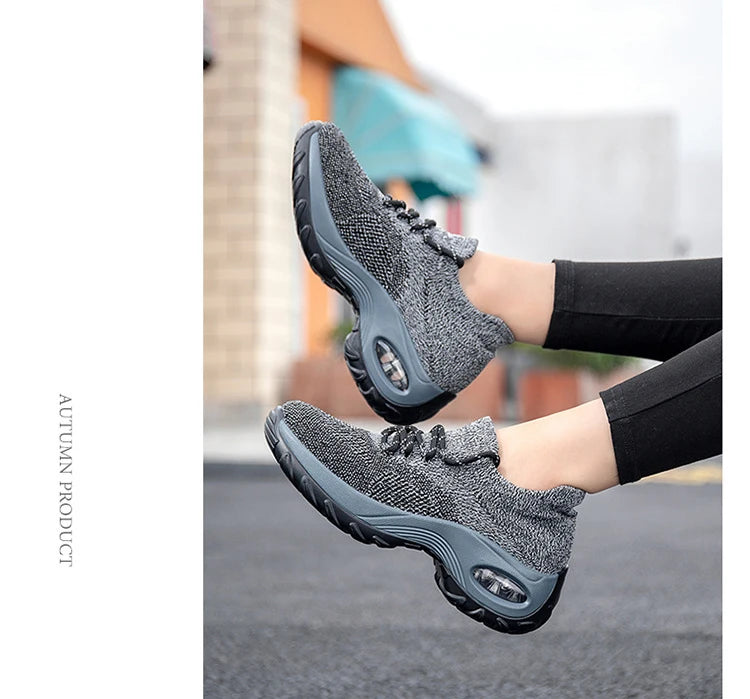 Women Casual Shoes Yellow Walk Shoes Arch Support Casual Sneakers Air Cushion Sport Running Shoes Breathable Autumn Sock Sneaker