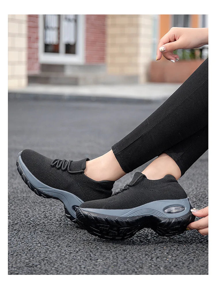 Women Casual Shoes Yellow Walk Shoes Arch Support Casual Sneakers Air Cushion Sport Running Shoes Breathable Autumn Sock Sneaker