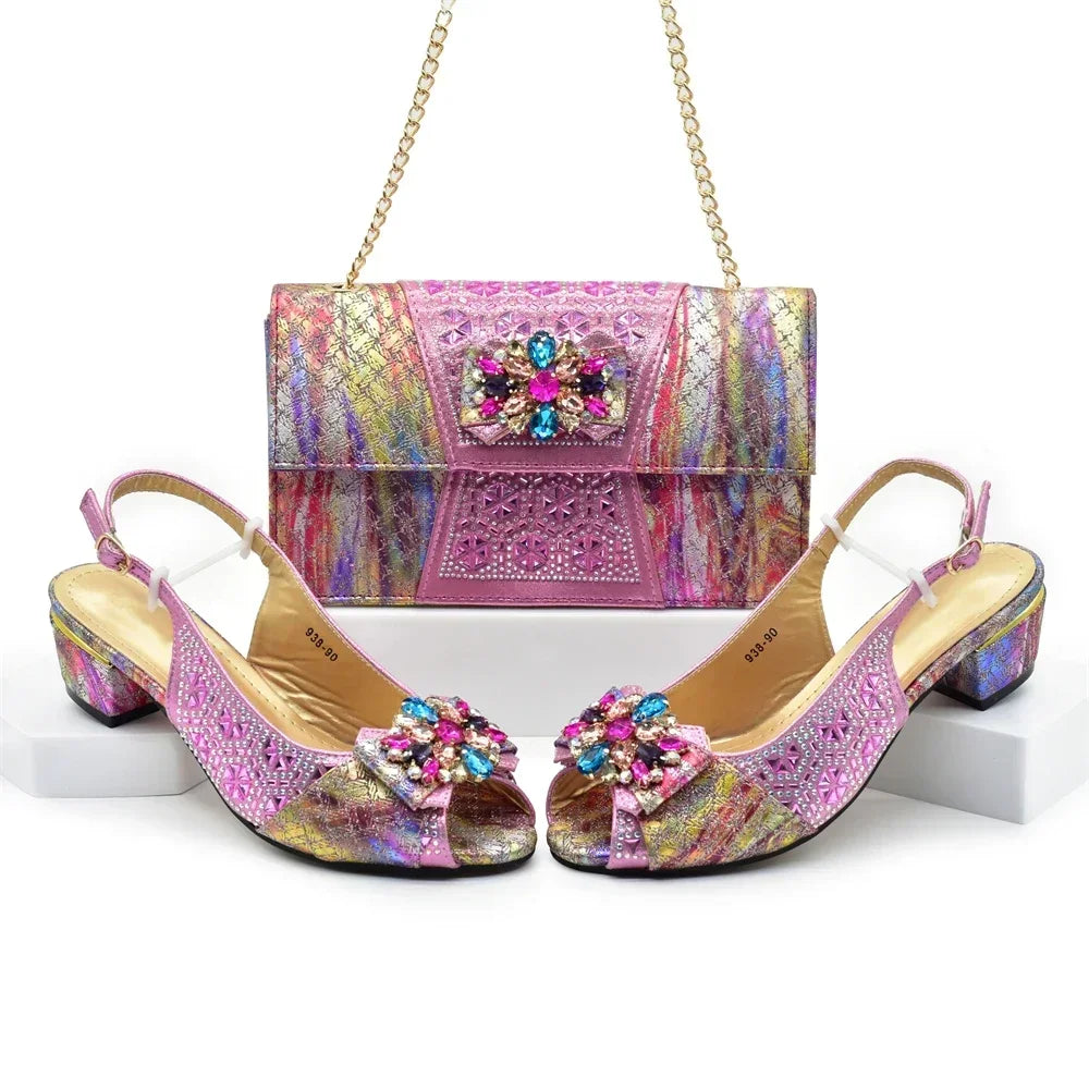 New Arrival African Shoes and Bags Sets Decorated with Rhinestone Women Shoe Size 43 Shoes for Women 2024 Designer Luxury