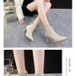 Bow Beige Short Botas Women's Stiletto Pointed Toe High-heeled 7CM Ankle Boots All-match Elastic Nude Shoes 2023 Spring/Autumn