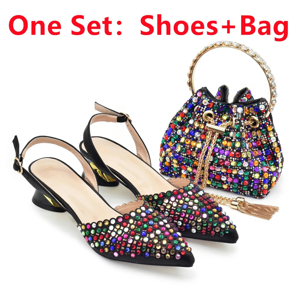 Latest Italian Shoes and Bags Matching Set with Rhinestone Africa Shoe and Bags Set for Wedding Designer Shoes Women Luxury 2024