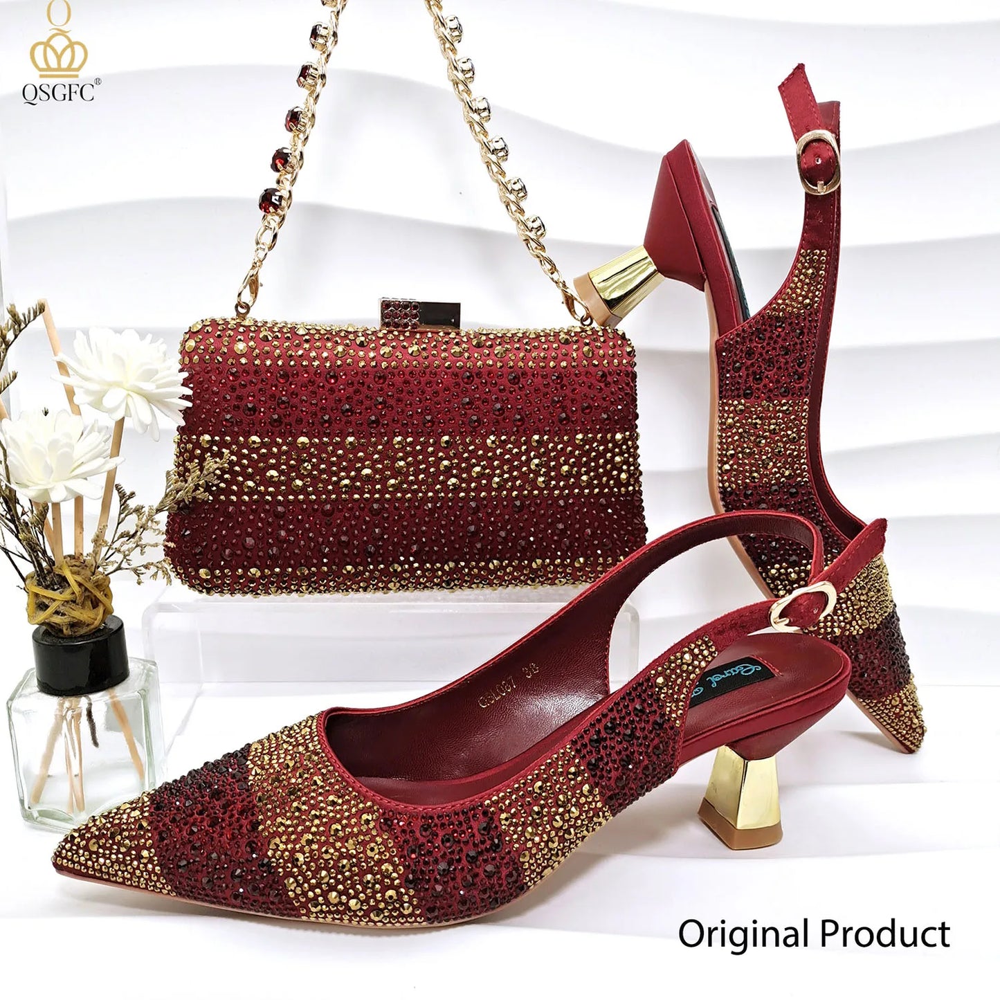 QSGFC Ladies High Quality Women's Pumps A Pair shoes Or set Italian Fashion Design Black Gold Color Bag For Nigeria Wedding