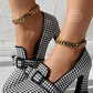 Pumps Women Houndstooth Bowknot Decor Chunky Shoes Point Toe Low Heel Wear Houndstooth Bowknot Decor Chunky Pumps