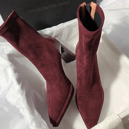 Women High Heels Pointed Toe Women Chelsea Boots Ankle Suede Sexy Shoes Designer Winter 2024 New Trend Gladiator Zapatos Lady