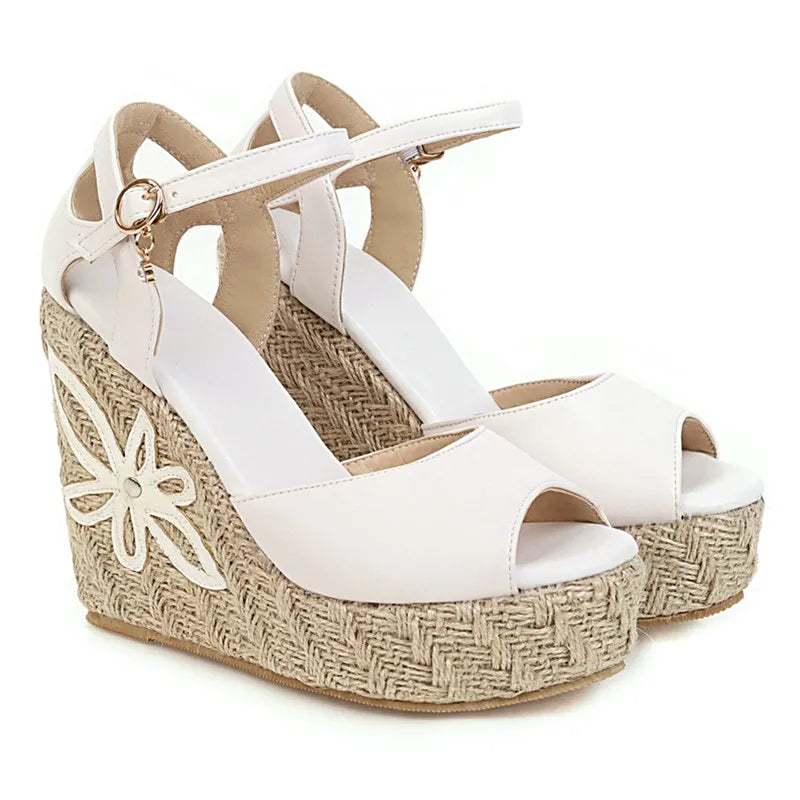 Wedge Sandals Women Summer Shoes Fashion Knitted Platform Gladiator Flip Flops Casual White Pink Party Shoe Female Large Size 45