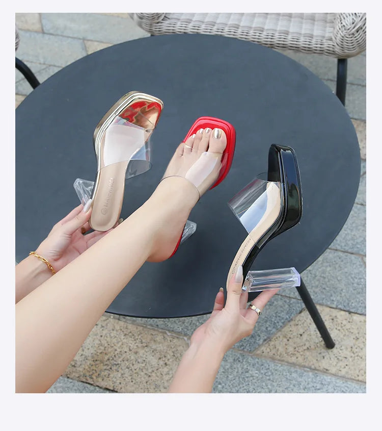 2023Transparent PVC Slippers Crystal Cup high-heeled Sexy Casual Shoes Plus Size  Women Open Toe Transparent Slippers