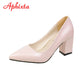 Aphixta New 2.9Inch Pointed Tou Patent Leather Shoes Women Pumps Purple Colorful Thick Heels Work Pointed Toe Heels Plus Size 50