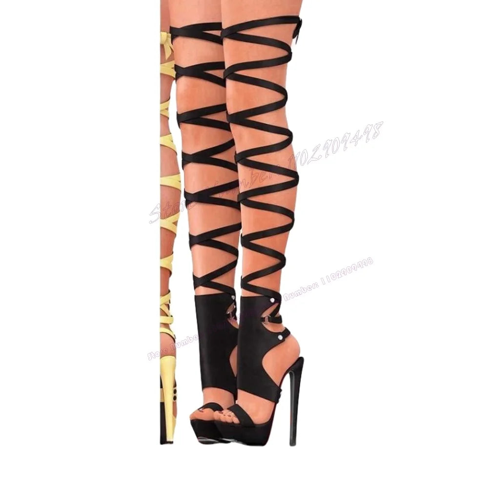 Black Cross Strap Platform Sandals Open Toe Shoes for Women Stiletto High Heels Summer Sexy Lady Shoes 2023 Zapatos Para Mujere