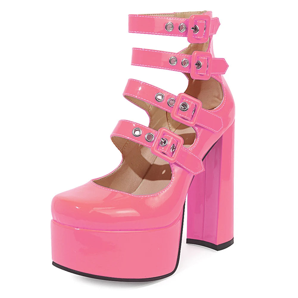 Luxury Designer Marry Janes Pumps For Women Love Heart High Heels Buckle Platform Punk Chunky Pink Wedding Party women's Shoes