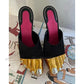 Golden Brass Five Fingers Black Satin Sandals Ankle Buckle Strap Women Shoes Thin High Heels New Runway 2024 Zapatos Para Mujere