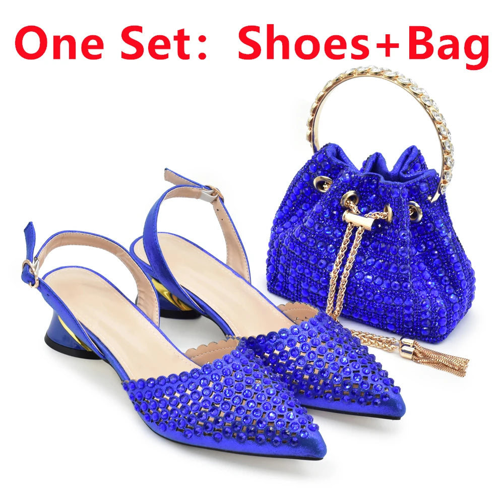 Latest Italian Shoes and Bags Matching Set with Rhinestone Africa Shoe and Bags Set for Wedding Designer Shoes Women Luxury 2024