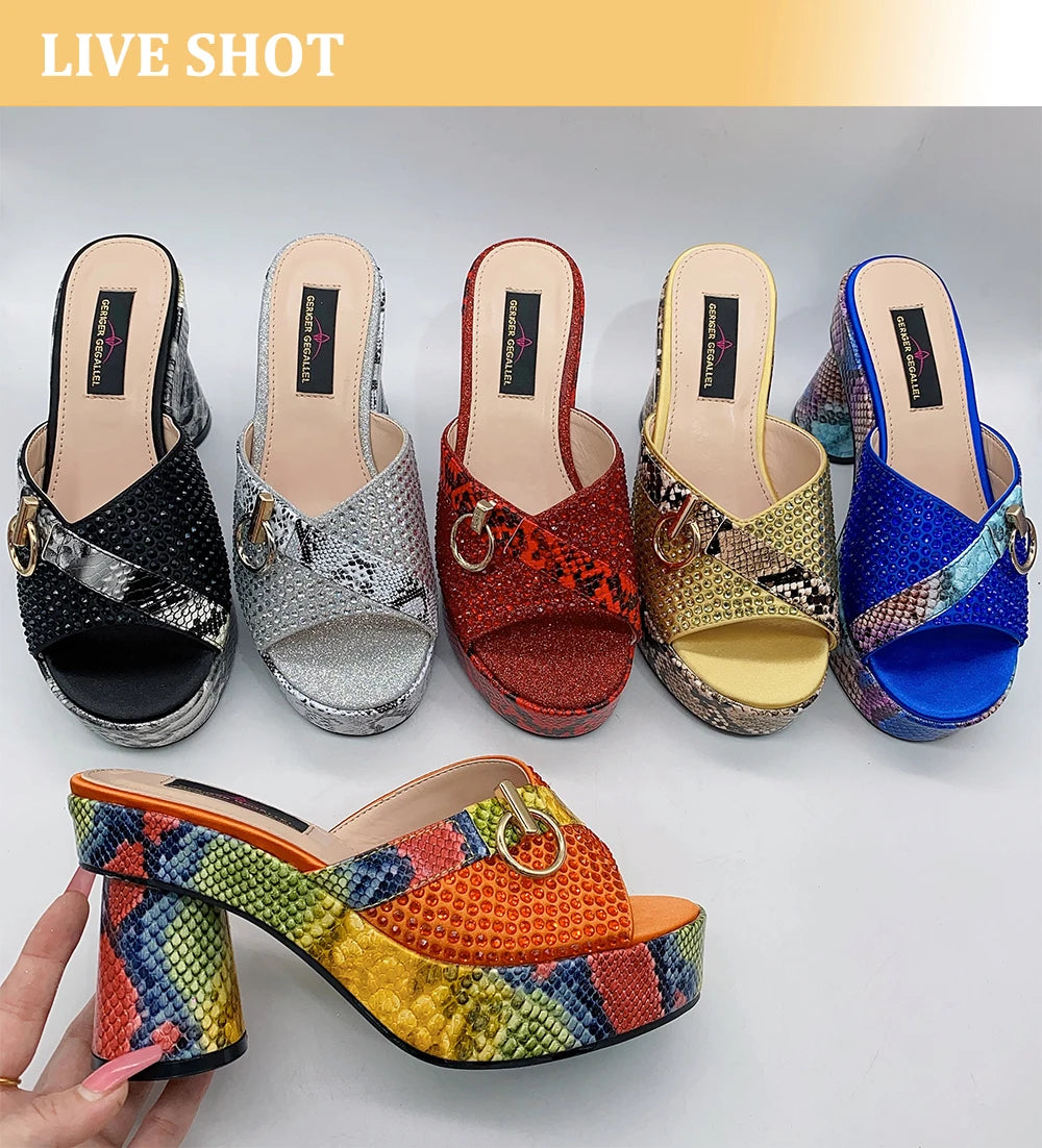 Orange Designer Sandals 2023 NEW Arrival High Heels Slip on Mules Wed Party Pumps for Women Lady Platform Shoes Chunky Sandals